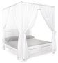 Lit à baldaquin KOLITA 160x200 – Bois massif blanc patiné & rideaux