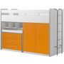 Lit combiné 90x200 cm avec sommier 3 tiroirs 2 portes bois blanc et orange Bonny