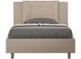 Lit design 120x190 cm avec tête de lit coussin matelassé simili cuir beige Andry