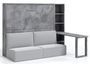 Lit escamotable horizontal 140x190 cm avec canapé etagere et bureau Prolok - 12 coloris - Haut de gamme