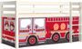 Lit mezzanine 90x200 cm avec tente camion pompier pin massif blanc Pino