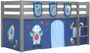 Lit mezzanine 90x200 cm avec tente et 3 pochettes astra pin massif gris Pino