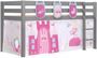 Lit mezzanine 90x200 cm avec tente et 3 pochettes princesse pin massif gris Pino