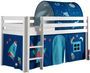 Lit mezzanine 90x200 cm avec tente et tunnel astra pin massif blanc Pino