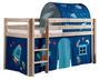 Lit mezzanine 90x200 cm avec tente et tunnel astra pin massif clair Pino