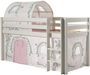 Lit mezzanine 90x200 cm avec tente et tunnel contra pin massif blanc Pino