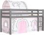 Lit mezzanine 90x200 cm avec tente et tunnel contra pin massif gris Pino