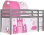 Lit mezzanine 90x200 cm avec tente et tunnel princesse pin massif gris Pino