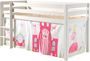 Lit mezzanine 90x200 cm avec tente princesse pin massif blanc Pino