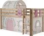 Lit mezzanine 90x200 cm avec tente tunnel et 3 pochettes contra pin massif clair Pino
