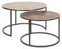 Lot de 2 tables basses rondes BRINA – Aluminium effet pierre & acier noir