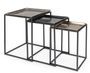 Lot de 3 tables basses carrées BRINA – Aluminium vieilli & acier noir