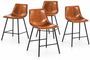 Lot de 4 tabourets de bar KINGA en cuir écologique marron vieilli – 4 pieds en métal noir