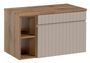 Meuble de salle de bain EMBLEMATIC 80 cm – Façade taupe & bois naturel – Design rainuré