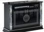 Meuble TV 2 portes 1 niche bois vernis laqué brillant noir et gris Venus 100 cm