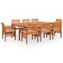 Mobilier à dîner d'extérieur 9 pcs et coussins Acacia solide 2