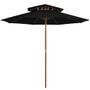 Parasol double avec mât en bois Noir 270 cm