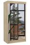 Petite armoire de chambre bois clair Sonoma avec 2 portes coulissantes miroir Luiza 100 cm