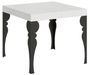 Petite table carrée 90/90 cm extensible 10 personnes 90 à 246 cm blanc et pieds gris foncé Kalane