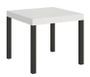 Petite table carrée 90/90 cm extensible 10 personnes 90 à 246 cm blanche et métal anthracite Evy