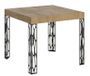 Petite table carrée 90/90 cm extensible 10 personnes 90 à 246 cm bois clair et pieds métal gris foncé Gisa