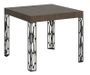 Petite table carrée 90/90 cm extensible 10 personnes 90 à 246 cm bois foncé et pieds métal gris foncé Gisa