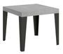 Petite table carrée 90/90 cm extensible 10 personnes 90 à 246 cm bois gris béton et pieds métal anthracite Flavio