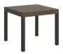 Petite table carrée 90/90 cm extensible10 personnes 90 à 246 cm bois foncé et métal anthracite Evy