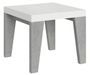 Petite table carrée bois blanc pieds gris béton 90/90 cm extensible 10 personnes 90 à 246 cm Naxo