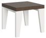 Petite table carrée bois noyer pieds blanc 90/90 cm extensible 10 personnes 90 à 246 cm Naxo