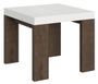 Petite table carrée extensible blanche et pieds bois noyer 4 à 10 personnes 90 à 246 cm Ribo