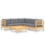 Salon de jardin 6 pcs avec coussins gris Bois de pin solide