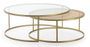 Set de 2 tables basses rondes verre transparent rotin naturel et métal doré D 120/D 100 cm