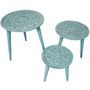 Set de 3 tables d'appoint rondes bois bleu Roanne