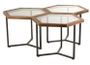 Set de 3 tables d'appoint verre et bois massif Jam L 124 cm