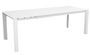 Table à manger design extensible verre teinté blanc et pieds métal blanc Mikale 140 à 190 cm