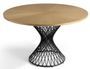 Table à manger ronde bois chêne clair et pieds croisée métalliques noir mat Helzani 137 cm
