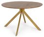 Table à manger ronde bois de manguier foncé et pieds acier laiton mat Kamy 120 cm