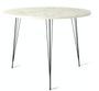Table à manger ronde bois effet marbre blanc et pieds en forme d'épingles acier noir Kizone 90 cm