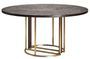 Table à manger ronde bois massif marron et pieds acier doré style art déco Karia 150 cm
