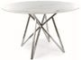 Table à manger ronde design céramique blanc effet marbre et acier chromé Durano 120 cm