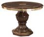 Table à manger ronde extensible bois vernis laqué brillant marron et doré Vinza 110 à 160 cm