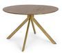Table à manger ronde KAMY Ø120 - Bois de manguier marron & pieds acier laiton - 6 places