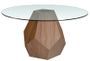 Table à manger ronde pied original bois couleur noyer et verre transparent Okta 150 cm