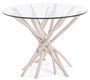 Table à manger ronde SAHEL – bois massif de teck blanchi & verre trempé – Ø110 cm