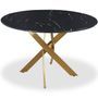 Table à manger ronde verre effet marbre noir et pieds en métal doré Xisor D 120 cm