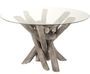 Table à manger ronde verre et bois massif gris Liray 130 cm