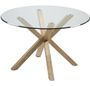 Table à manger ronde verre et pieds frêne massif clair Lido D 120 cm