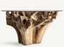 Table à manger WARRI Ø150 — Racine de teck & verre trempé