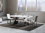 Table à rallonges 8 à 14 places bois blanc et pieds acier gris foncé 180 à 284 cm Klaro